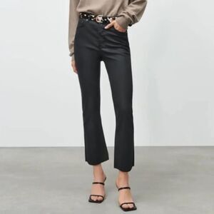 ZARA 2 Dark Brown Luxe Coated Mocha Dreed Flare High Rise Signature Denim Jeans